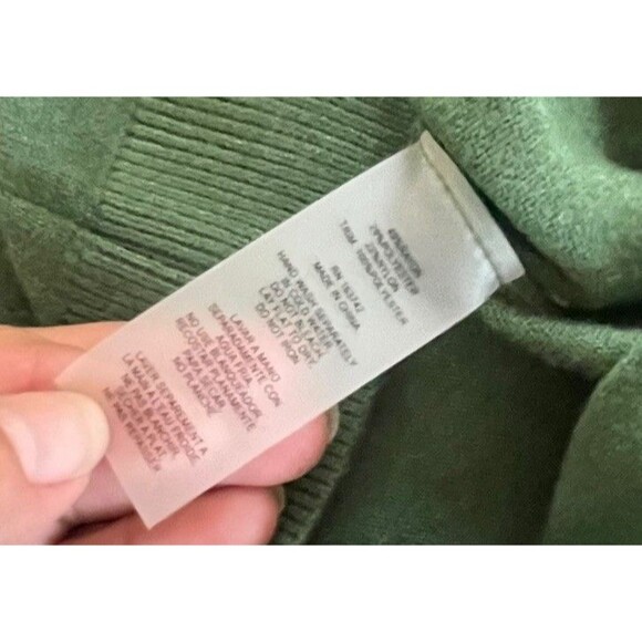 Sioni Milano Women's Green Crew Sweater Sheer Sleeves Flower Embellished Size L - Picture 8 of 14